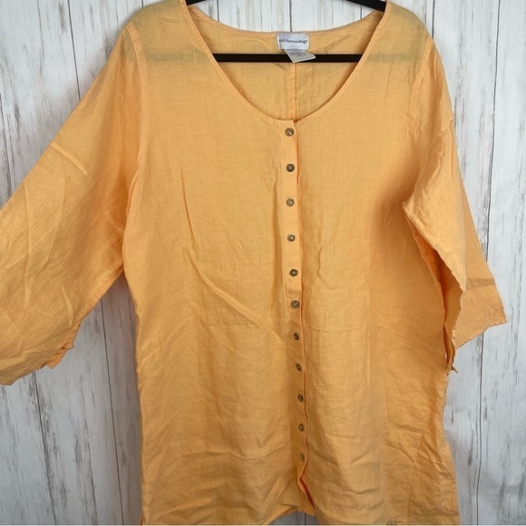 Soft Surroundings 100% linen orange button down size large - Picture 4 of 7